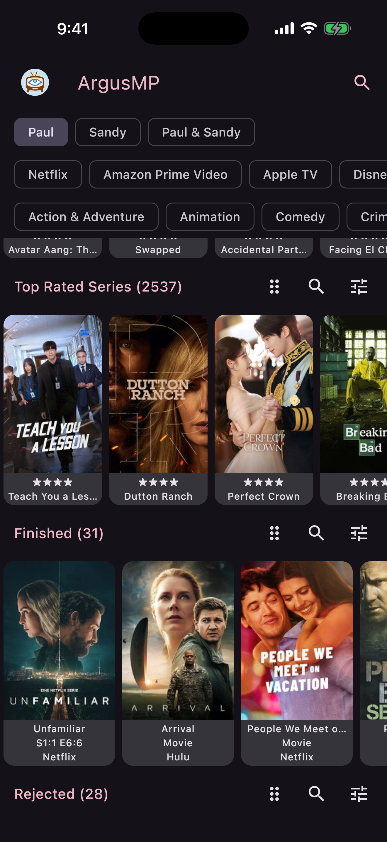 Further down the home screen, where the longer shelves live