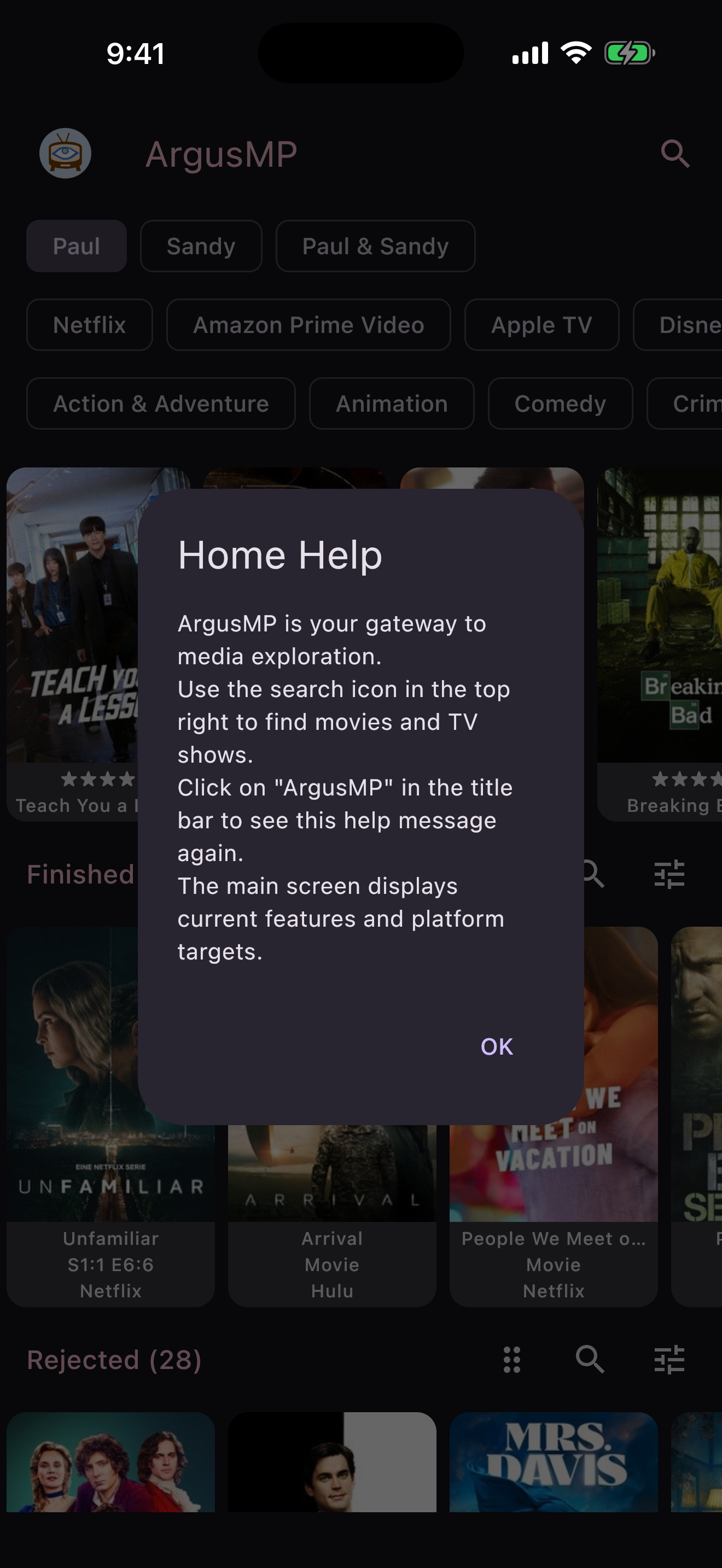 Help for the home screen, available without leaving it
